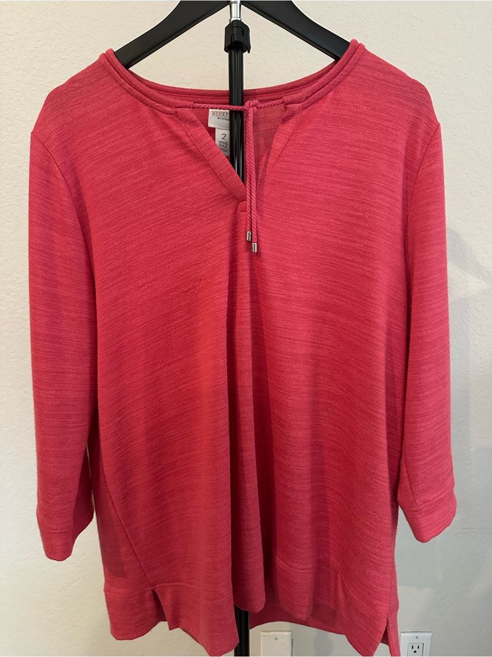 Chico's Raspberry Pink Tie-Notch Pullover Sweatshirt